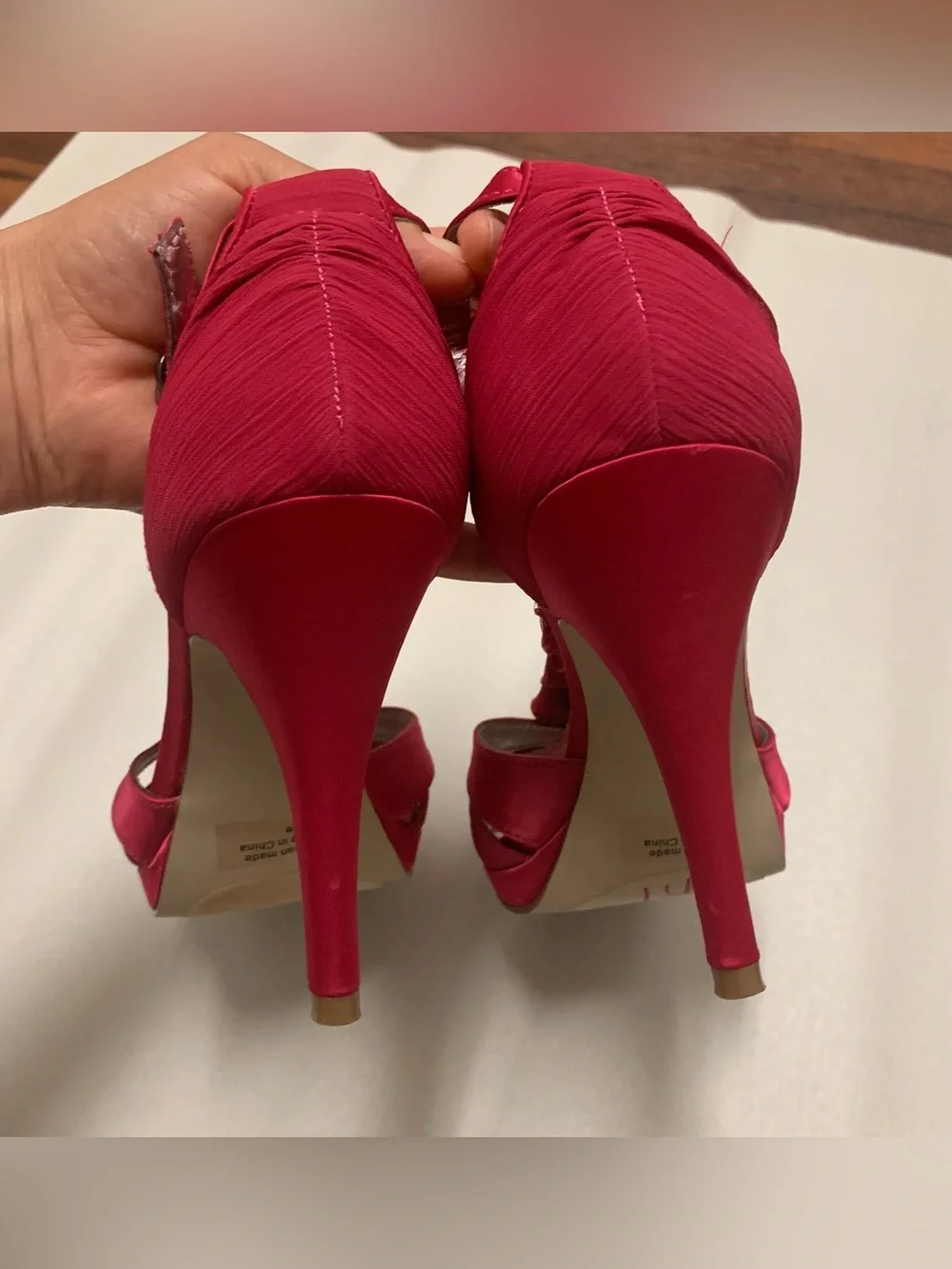 Style & Co Raspberry Pink Satin Ruffle T-Strap Heeled Dress Sandals Women's Sz 8